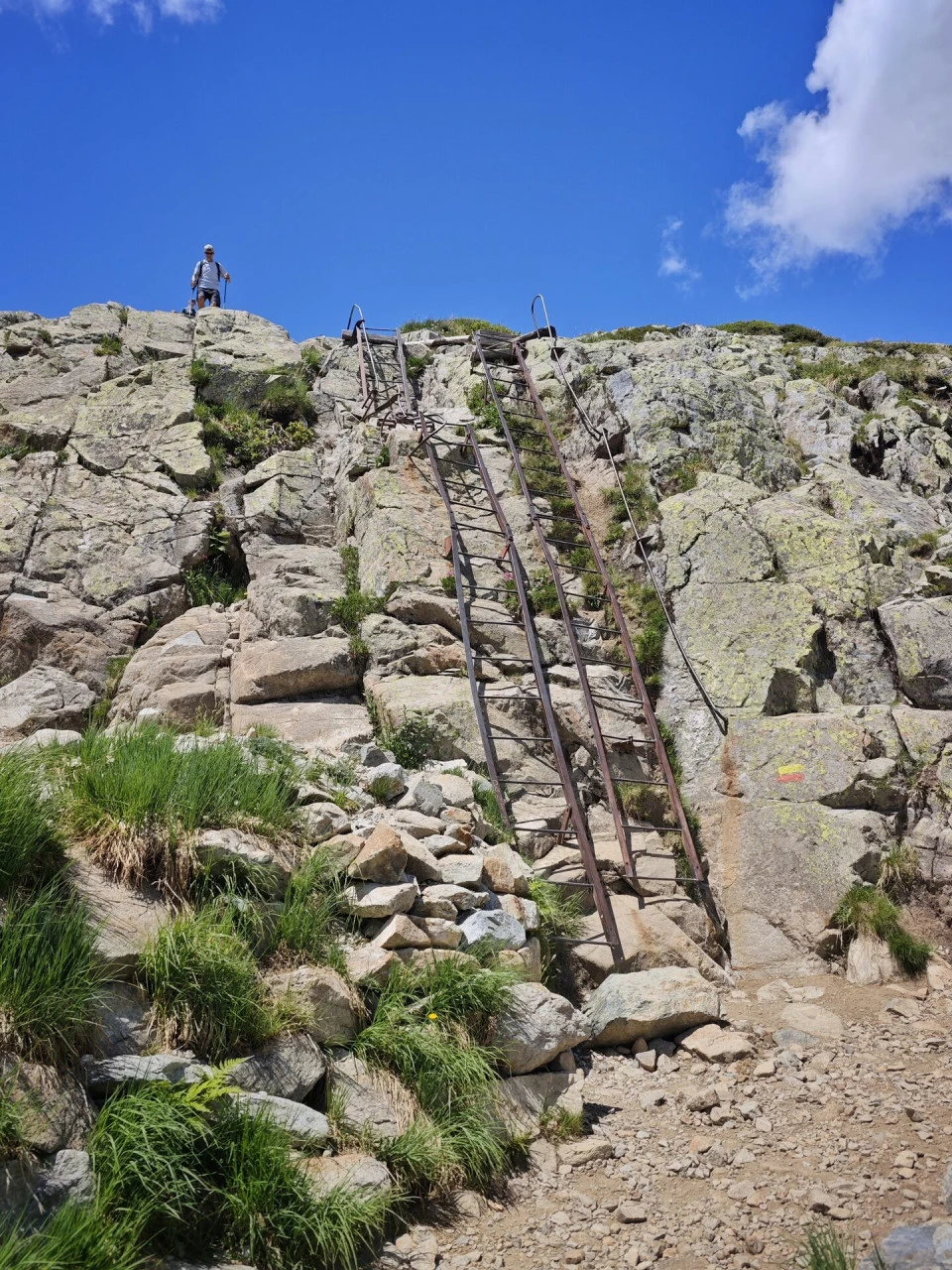 One of the metal ladders bolted into the rock band, on the Tré-le-Champ track
