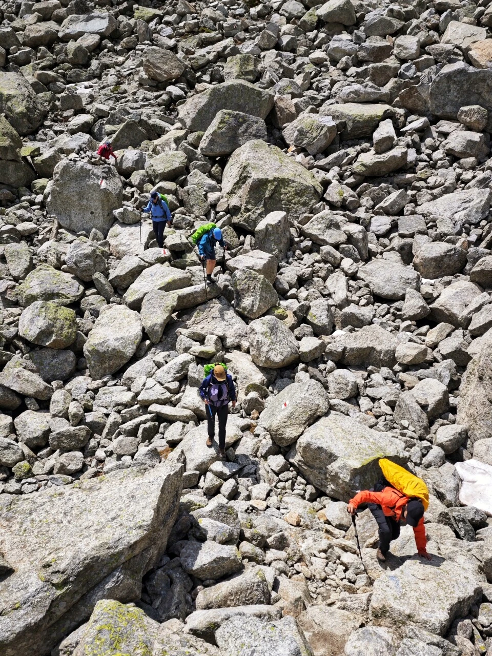 Scrambling through the boulder field below the Fenêtre d'Arpette