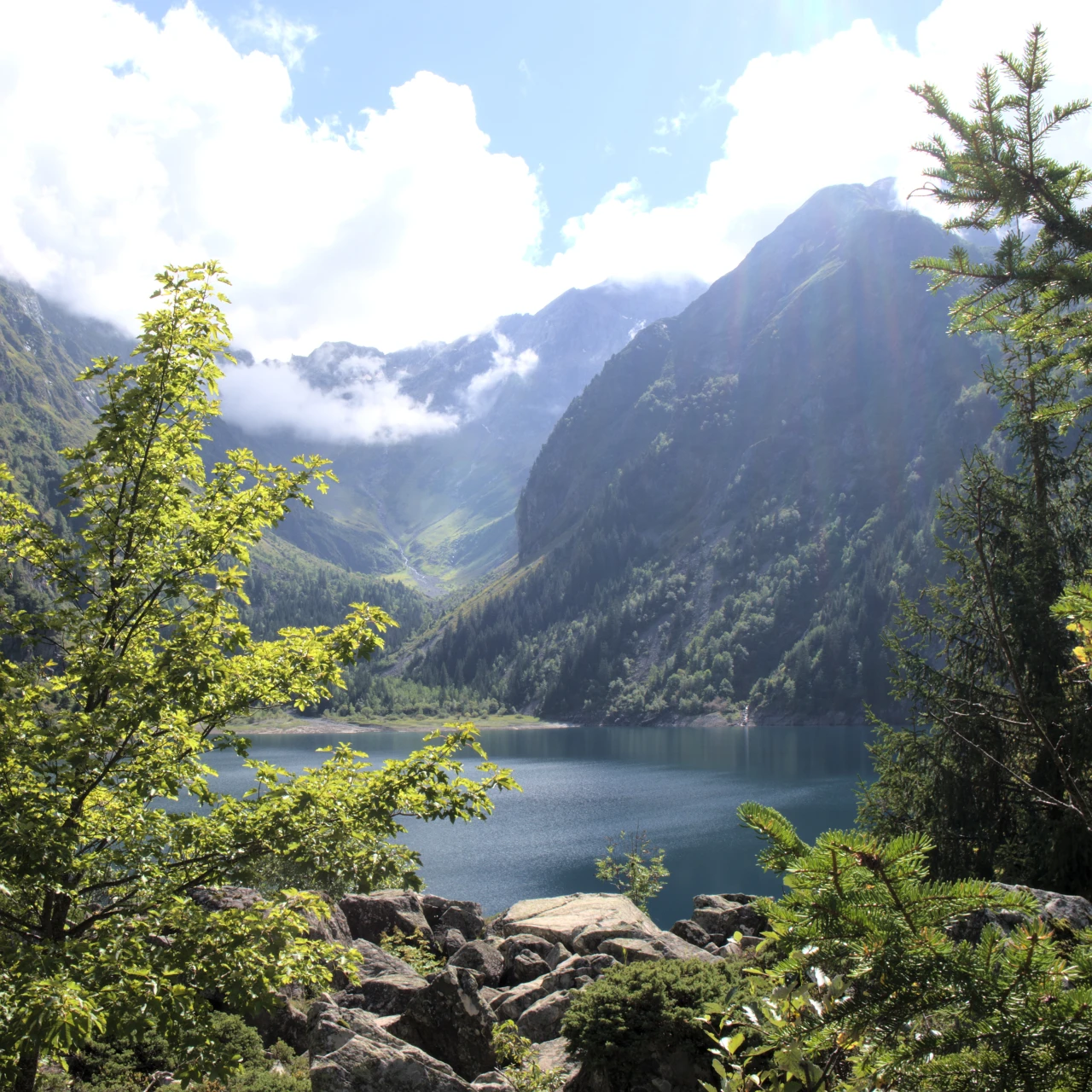 Lac de Lauvitel from the access trail, the largest natural lake in the Écrins massif