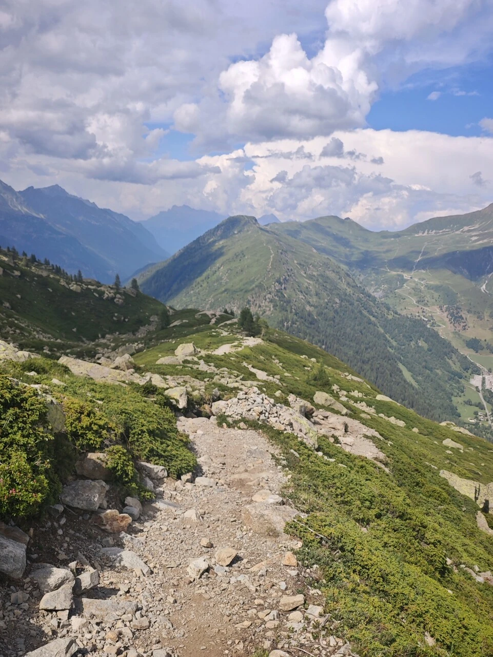 The rocky track down from the Chéserys towards Col des Montets