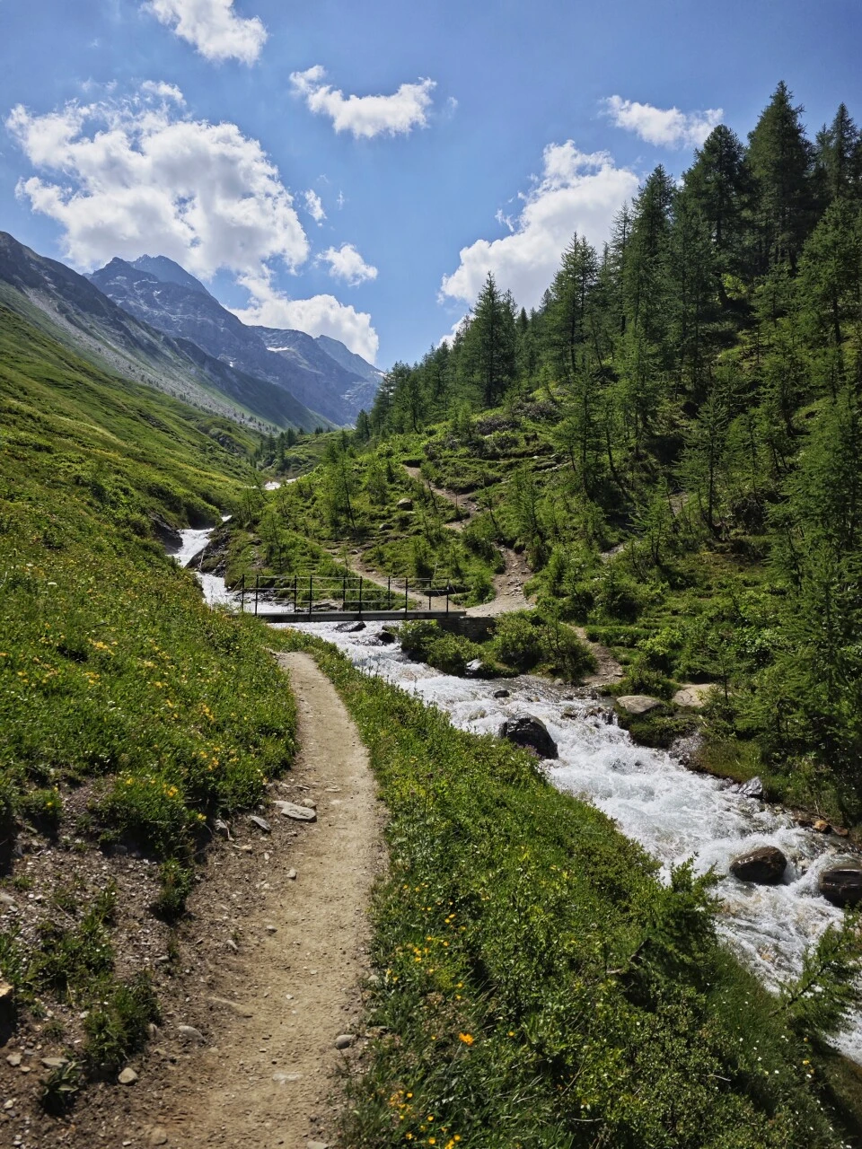 Trail along the stream heading out from Refuge Bonatti